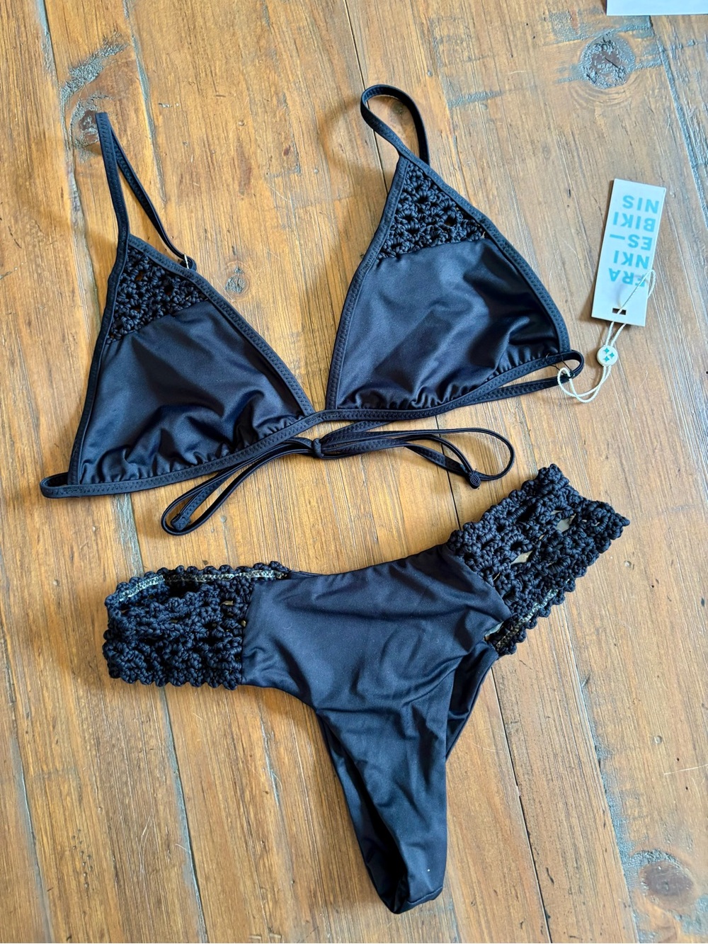 NWT Frankie’s bikinis black crochet Tanner bikini set